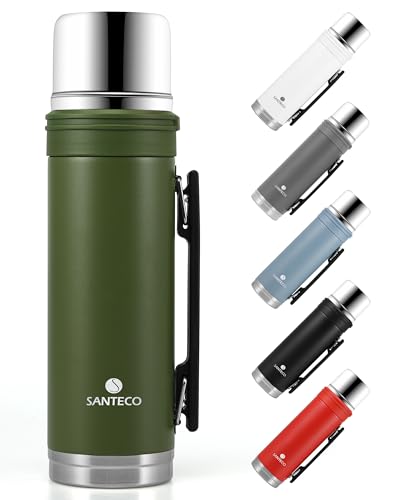 SANTECO Thermoskanne 1L - Thermoskanne mit Trinkbecher für unterwegs - Thermosflasche...