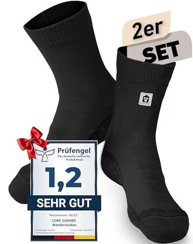 CORE GORIMO – 2 Paar – Merino Wandersocken Damen & Herren - mit Anti-Blasen Schutz -...