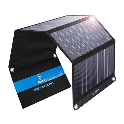 BigBlue 28W Tragbar Solar Ladegerät 2-Port USB(5V/4A insgesamt), IPX4 Solarpanel mit...