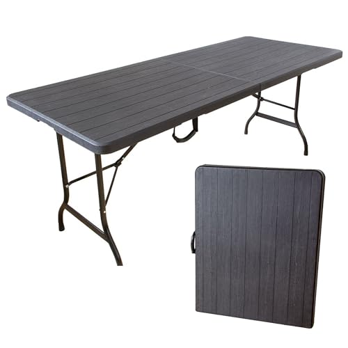 Lemodo Klapptisch in Holzoptik, Gartentisch klappbar 180 x 75 cm, Buffettisch bis 150 kg...