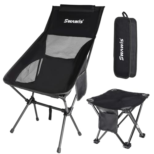 SWAWIS Campingstuhl Faltbar Klappstuhl Angelstuhl Camping Stuhl 150KG Tragbarer...