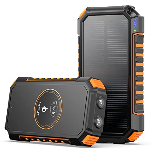 Hiluckey Wireless Solar Powerbank 26800mAh Wasserdichtes Solar Ladegerät USB C Externer...