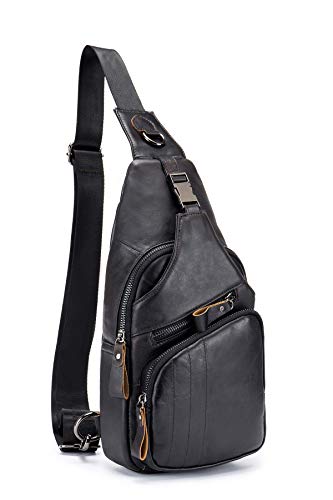 WeeDee Sling Bag Leder Schultertasche Brusttasche Umhängetasche Herren Bauchtasche Tasche...