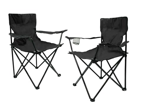 Spetebo Camping Klappstuhl mit Getränkehalter 2er Set - schwarz - Campingstuhl klappbar...