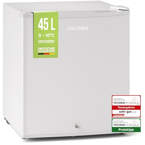 Stillstern Mini Kühlschrank E 45L mit Abtauautomatik, Schloss, Frostfach, Leise, Ideal...