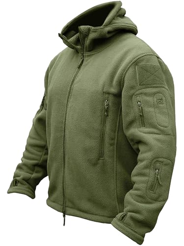 TACVASEN Herren Fleecejacke Military Outdoor Winddichte Jacke mit Kapuze- Gr. L, Grün