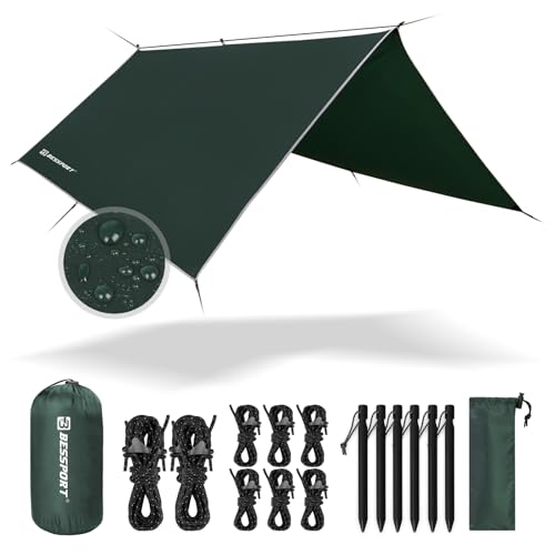 Bessport Zeltplane, Camping Zelt Tarp 3m x 3m Wasserdicht PU3000 mm Tarp für Hängematte,...