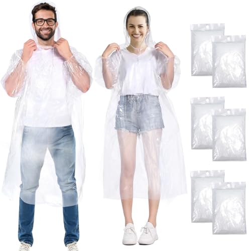 Henrycares 6 Stück Einweg Regenponcho Damen Herren, Durchsichtig Regencape Regenschutz...