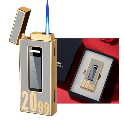 Lighter Fackel Solar feuerzeug，Refillable Windproof Lighter, Black Ice＆Gold, for Gift...