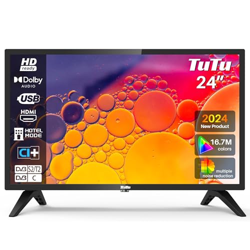 TuTu TV 24 Zoll Fernseher HD Ready Triple Tuner (DVB-T/T2-C-S/S2) HDMI USB...
