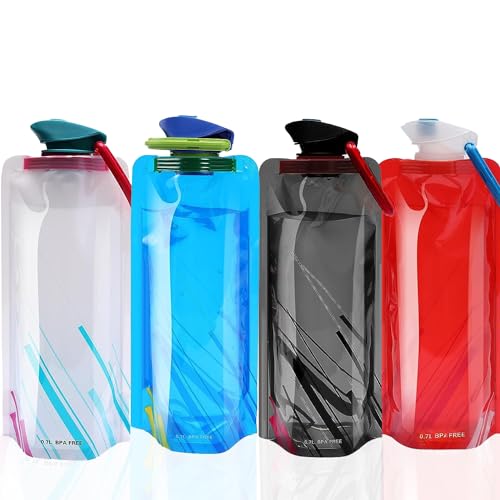 EMITUOFO Faltbare Trinkflasche, 4 Stück Trinkbeutel Wiederverwendbare Wasserflaschen mit...