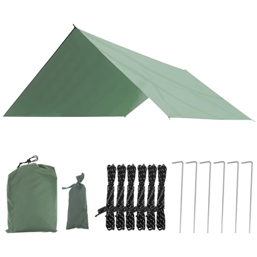 Zeltplane, Camping Zelt Tarp 2.9m x 2.9m, Tragbar Sonnensegel mit ösen 6 Erdnägel & 6...