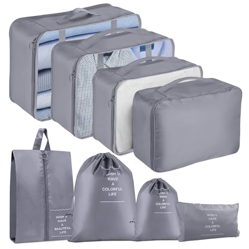 Koffer Organizer Set, 8 Teiliges Packing Cubes für Reise, Packwürfel für Koffer, Travel...