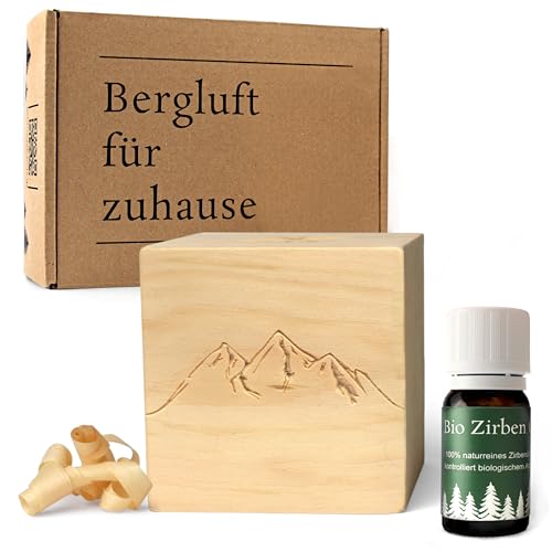 Zirben-Würfel Duft-Set | Zirbenholz-Würfel mit Motiv und Tropfstruktur + BIO Zirben-Öl...