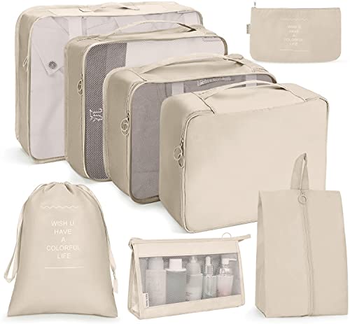 Koffer Organizer Set 8-teilig, Kofferorganizer Packing Cubes Set für Reise, Packwürfel...