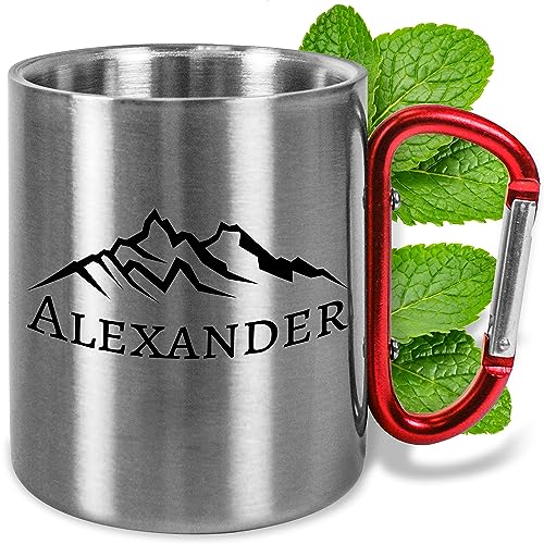 Edelstahl-Tasse mit Karabiner ca. 330ml personalisiert „Berge“ - Geschenk für...