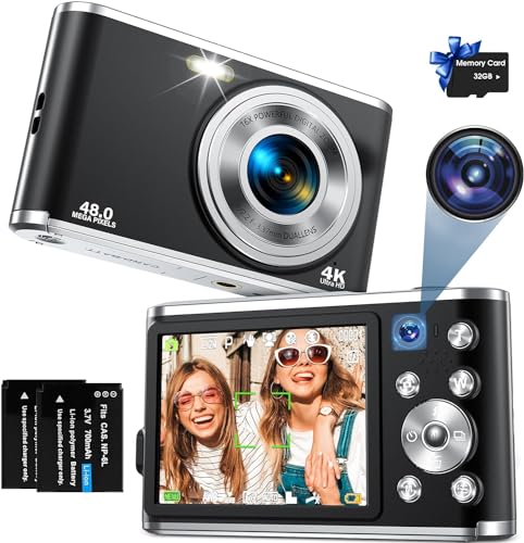 Digitalkamera, AutoFocus 4K Fotokamera mit Dual-Kamera, Fotoapparat Digitalkamera mit 32GB...