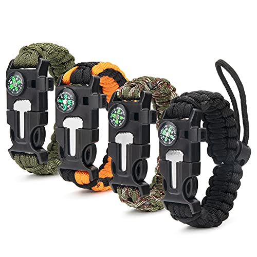 ceuao 4er-Set Survival Armband, 5 in 1 Outdoor Survival Kit für Herren Damen, Paracord...