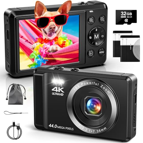 4K Digitalkamera mit 32 GB TF-Karte 44 MP Autofokus Fotoapparat mit 16X Digitalzoom...