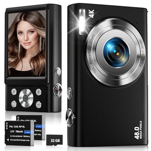 Digitalkamera, 4K Autofokus Fotoapparat Fotokamera mit 32G SD Karte HD 48MP mit 2.8'...