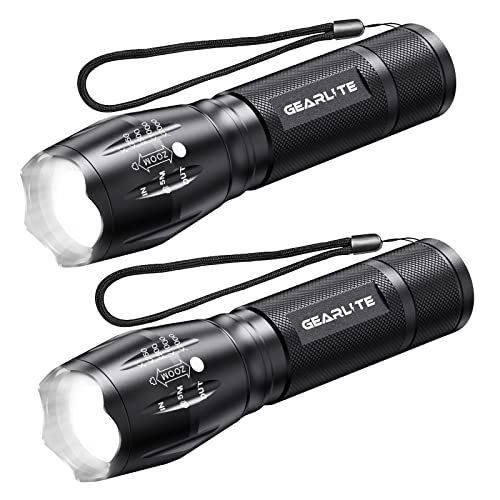 GEARLITE LED Taschenlampe Batteriebetrieben 2 Stücke, 2000 Lumen Taschenlampe LED Extrem...