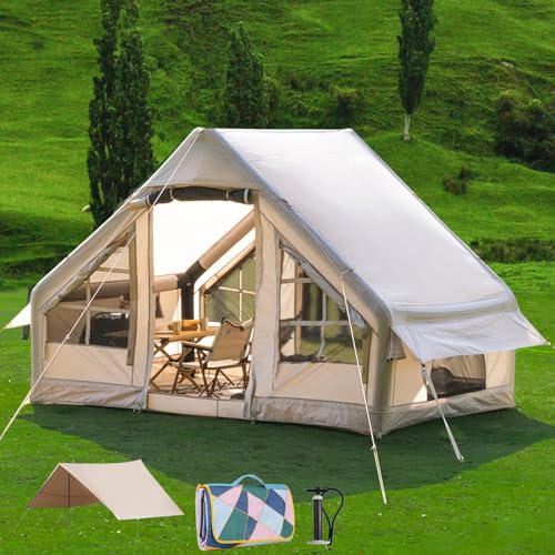 Aufblasbares Campingzelt mit Vordach, Hüttenzelt, 4-6 Personen Glamping Zelte...