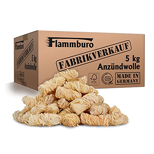 FLAMMBURO (5kg = ca. 400 Stück) Anzündwolle für Kamin, Ofen und Grill – Ökologischer...