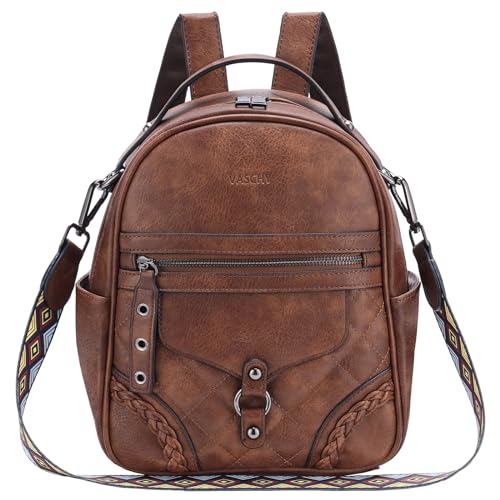 VASCHY Rucksack Damen, Mode Vintage Klein Rucksack Mädchen Mini Schultasche Elegant...