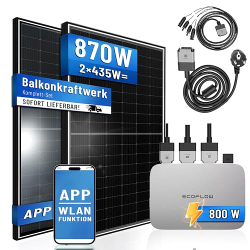 PIANETA Balkonkraftwerk 870W/800W Solaranlage mit 800W ECOFLOW Micro Wechselrichter WiFi...