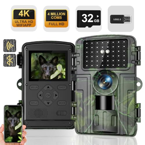 Wildkamera, 4K Video Wildtierkamera, 60MP Full HD WLAN mit Handyübertragung APP,...