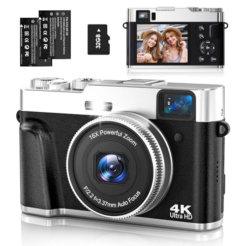 Digitalkamera, NEZINI 4K 48MP UHD Autofokus Fotokamera mit 32GB Karte, 16x Zoom...