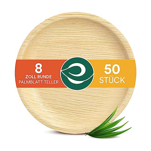 ECO SOUL 100% kompostierbare 20 cm, runde Palmblatt Teller [50 Stück] I Premium Palmblatt...