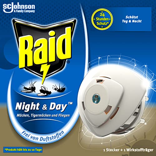 Raid Night & Day Elektrischer Mückenschutz, Insektenstecker auch für Fliegen, 1er Pack