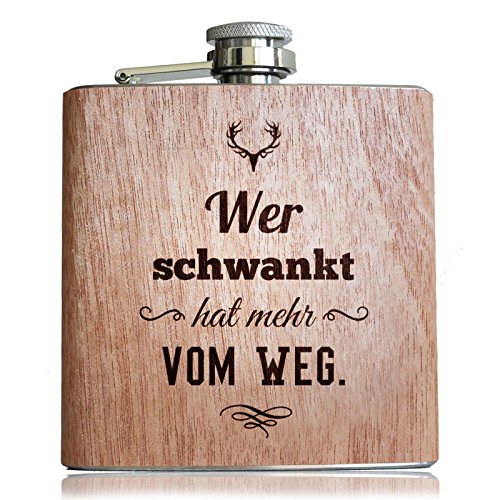 Holz Flachmann mit lustigem Spruch Wer schwankt hat mehr vom Weg! Geschenk zum Wandern und...