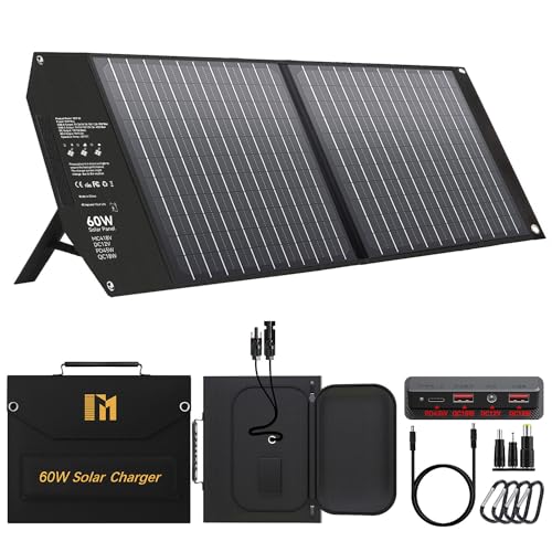 Mesuvida 60W Solarpanel Faltbar mit 5 Anschlüssen, 18V MC4 höhere Leistung / 12V DC/QC...