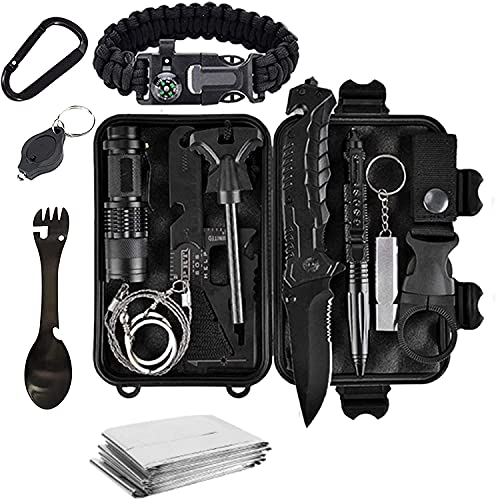 Tradista Survival Kit 15 in 1 - Außen Notfall Survival Kit mit Messer/Taktische...