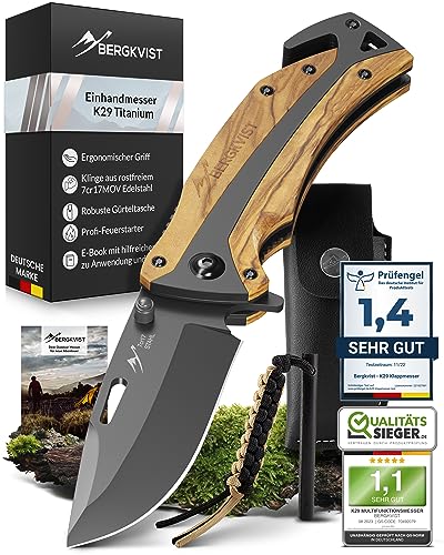 BERGKVIST® K29 Klappmesser Olivenholz (Einhandmesser) - 3-in-1 Outdoor Messer mit...