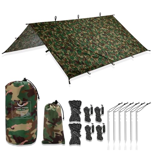 PURE HANG Premium Zeltplane Tarp 3x3 für Hängematte Outdoor Camping Wasserdicht mit...