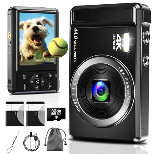 Digitalkamera 4K Fotokamera 44MP - mit 32 GB Speicherkarte Digital Camera16X Digitalzoom...