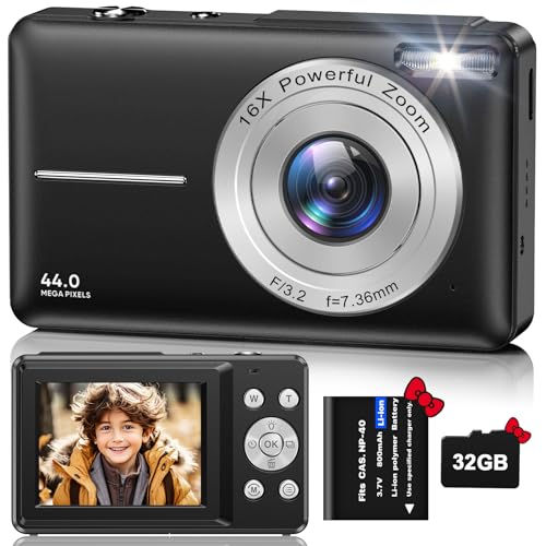 Digitalkamera Fotokamera HD 1080P 44MP, Fotoapparat mit 32GB Speicherkarte,...