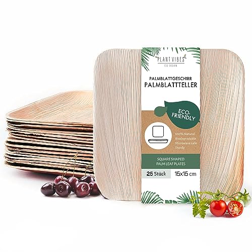 Plantvibes Palmblatt teller 15cmx25 Stk umweltfreundliches Palmblattgeschirr zu 100%...