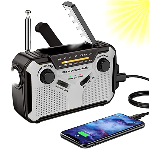 Solar Radio, AM/FM Tragbar Kurbelradio Dynamo Notfallradio mit 4000mAh Wiederaufladbare...