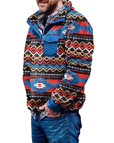 Herren Aztec Fleece Jacken Fuzzy Sherpa Sweatshirts Männer Button Down Vintage Warmer...
