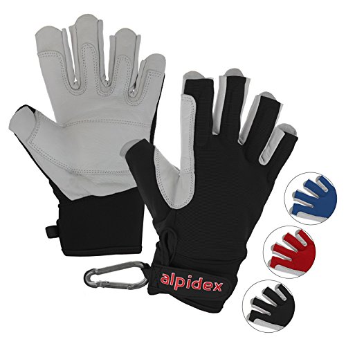 ALPIDEX Klettersteig Handschuhe Unisex Echtleder Kletterhandschuhe Half Finger Gloves Via...