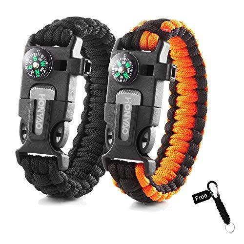 HONYAO Paracord Armband Survival Gear Multifunktions Kit mit Eingebautem Kompass,...