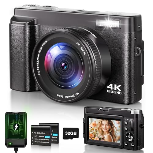 Digitalkamera 4K, 48MP 16X Autofokus Digitalzoom Fotokamera, 3 Zoll 180° Flip LCD Screen...