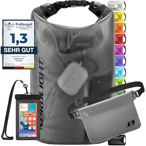 Nordlight wasserdichte Tasche 3er Set (Anthrazit) - Dry Bag 10l + wasserdichte Handyhülle...