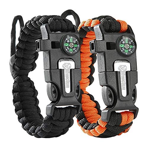 Paracord Armband (2er-Set) - Survival Armbänder mit Kompass, Pfeife, Feuerstein und...