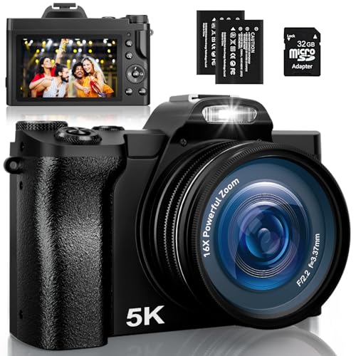 Digitalkamera 5K, 48MP 16X Digital Zoom Fotokamera mit 32G SD-Karte, Autofokus WiFi...