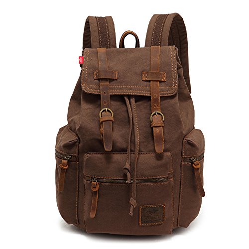 AUGUR Retro Segeltuch Rucksack, Canvas Vintage Rucksack 15-17 Zoll Laptop Daypack...